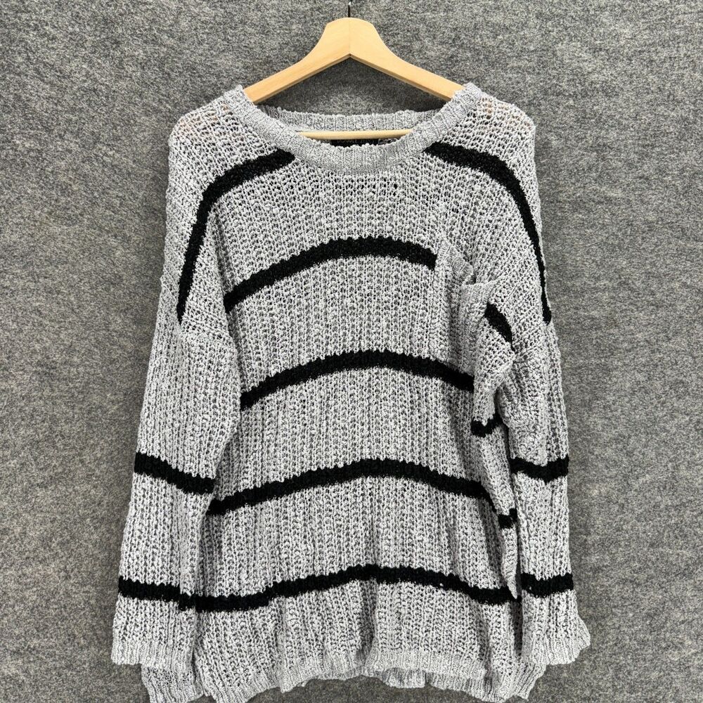 Double Zero Sweater Pullover Women L Large Gray Striped Knit Long Sleeve Casual